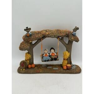 Vintage Polystone Thanksgiving Swing in Garden Fall Decor Pumpkins